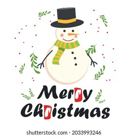 Tarjeta de saludo con el lindo Snowman. Tarjeta para vacaciones de invierno. Ilustración de Navidad y Feliz Año Nuevo. Plantilla de diseño de moda.