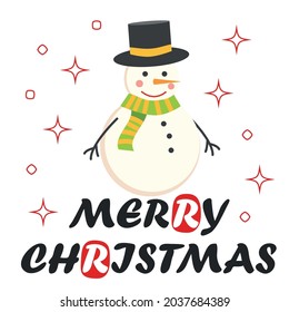 Greeting card with cute Snowman. Card for winter holidays. Christmas and Happy New Year illustration. Trendy design template.