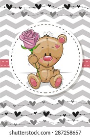 Greeting card Cute Teddy Bear with a flower