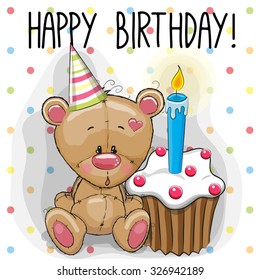 Greeting card cute Teddy Bear with cake 