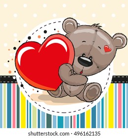 Greeting card Cute Teddy Bear with heart