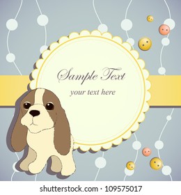 Greeting card with cute toy dog, digital scrap-booking