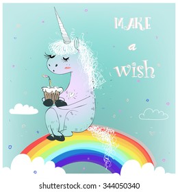 greeting card with cute unicorn