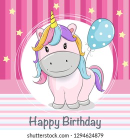 greeting card cute unicorn with ballons