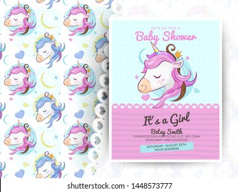 Greeting card cute unicorn with pattern