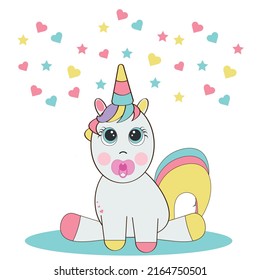 greeting card with cute unicorns.Baby shower.