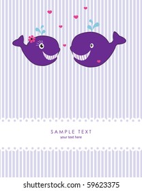 Greeting card with cute whales
