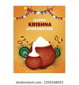 Greeting card with Dahi Handi (pot with cream) for Hindu festival Krishna Janmashtami