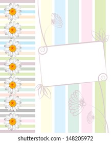 Greeting card with daisies and abstracts background. Chamomile flower.