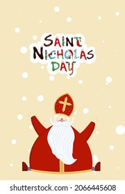 Greeting card for the day of St. Nicholas. Sinterklaas. Winter religious holiday. St. Nicholas or Mikulas.