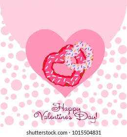 Greeting card day of St. Valentine. Abstract design, donuts in the form of heart, hearts, gifts, vector.