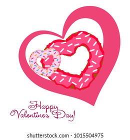 Greeting card day of St. Valentine. Abstract design, donuts in the form of heart, hearts, gifts, vector.