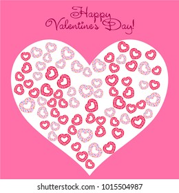 Greeting card day of St. Valentine. Abstract design, donuts in the form of heart, hearts, gifts, vector.