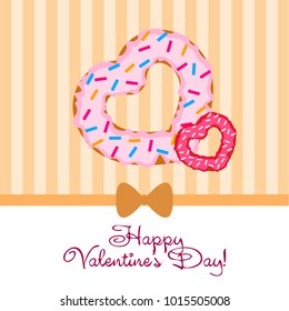 Greeting card day of St. Valentine. Abstract design, donuts in the form of heart, hearts, gifts, vector.