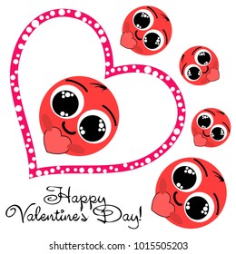 Greeting card day of St. Valentine. Abstract design, enamored smiley, hearts, gifts, vector.