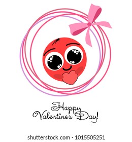 Greeting card day of St. Valentine. Abstract design, enamored smiley, hearts, gifts, vector.
