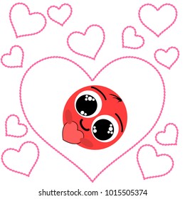 Greeting card day of St. Valentine. Abstract design, enamored smiley, hearts, gifts, vector.