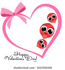 Greeting card day of St. Valentine. Abstract design, enamored smiley, hearts, gifts, vector.