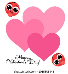 Greeting card day of St. Valentine. Abstract design, enamored smiley, hearts, gifts, vector.