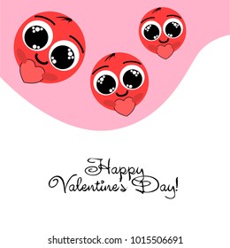 Greeting card day of St. Valentine. Abstract design, enamored smiley, hearts, gifts, vector.