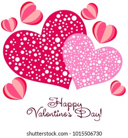 Greeting card day of St. Valentine. Abstract design, hearts, gifts, vector.
