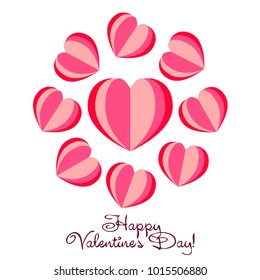 Greeting card day of St. Valentine. Abstract design, hearts, gifts, vector.