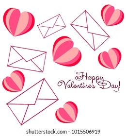 Greeting card day of St. Valentine. Abstract design, hearts, gifts, vector.