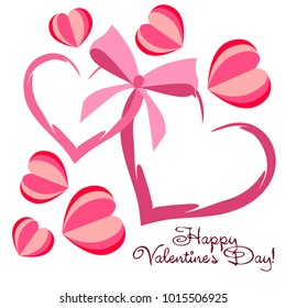 Greeting card day of St. Valentine. Abstract design, hearts, gifts, vector.