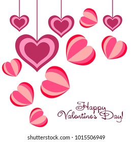 Greeting card day of St. Valentine. Abstract design, hearts, gifts, vector.