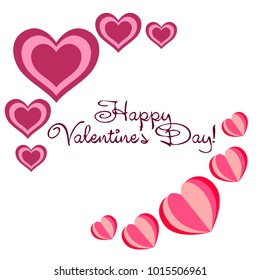 Greeting card day of St. Valentine. Abstract design, hearts, gifts, vector.