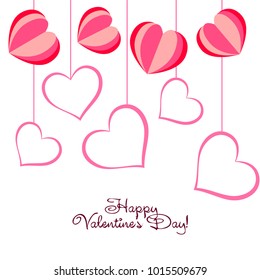 Greeting card day of St. Valentine. Abstract design, hearts, gifts, vector.