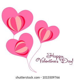 Greeting card day of St. Valentine. Abstract design, hearts, gifts, vector.