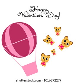 Greeting card day of St. Valentine. Abstract design, kitten with heart, gifts, vector.