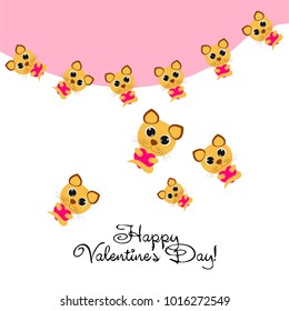 Greeting card day of St. Valentine. Abstract design, kitten with heart, gifts, vector.