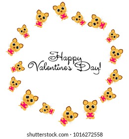 Greeting card day of St. Valentine. Abstract design, kitten with heart, gifts, vector.