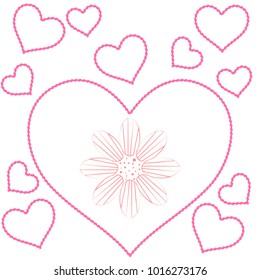 Greeting card day of St. Valentine. Abstract design, flowers, hearts, vector.