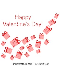 Greeting card day of St. Valentine. Abstract design, gifts, hearts, vector.