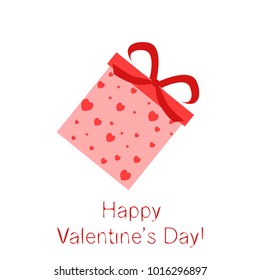 Greeting card day of St. Valentine. Abstract design, gifts, hearts, vector.