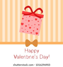 Greeting card day of St. Valentine. Abstract design, gifts, hearts, vector.