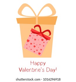 Greeting card day of St. Valentine. Abstract design, gifts, hearts, vector.