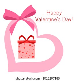 Greeting card day of St. Valentine. Abstract design, gifts, hearts, vector.
