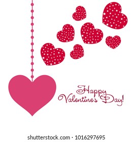 Greeting card day of St. Valentine. Abstract design, hearts with star-shaped prints, gifts, vector.