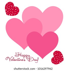 Greeting card day of St. Valentine. Abstract design, hearts with star-shaped prints, gifts, vector.