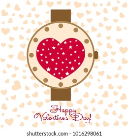 Greeting card day of St. Valentine. Abstract design, hearts with star-shaped prints, gifts, vector.