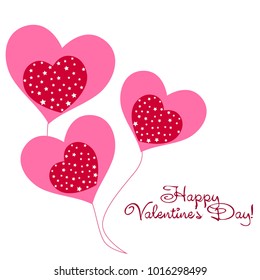Greeting card day of St. Valentine. Abstract design, hearts with star-shaped prints, gifts, vector.