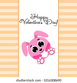 Greeting card day of St. Valentine. Abstract design, pink hare, love, hearts, gifts, vector.