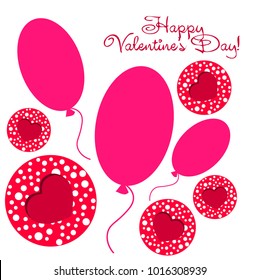 Greeting card day of St. Valentine. Abstract design, hearts with pea prints, gifts, vector.