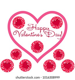 Greeting card day of St. Valentine. Abstract design, hearts with pea prints, gifts, vector.