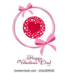 Greeting card day of St. Valentine. Abstract design, hearts with pea prints, gifts, vector.