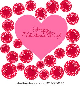 Greeting card day of St. Valentine. Abstract design, hearts with pea prints, gifts, vector.